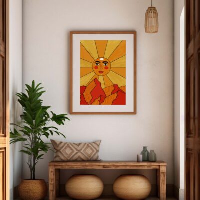 Poster Colored Sun dans cadre beige