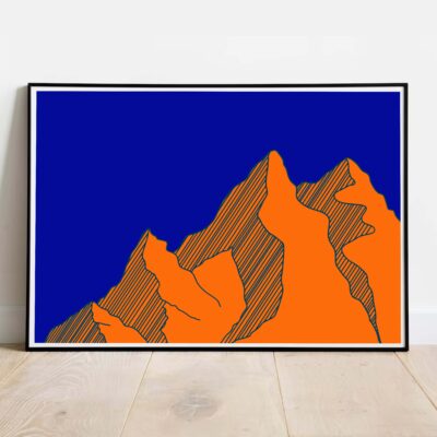 Poster Blue Mountain dans cadre noir