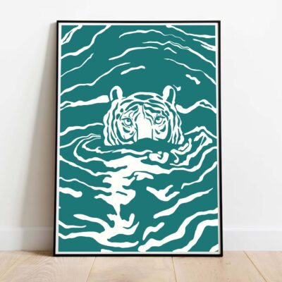 Poster Water Tiger dans cadre noir