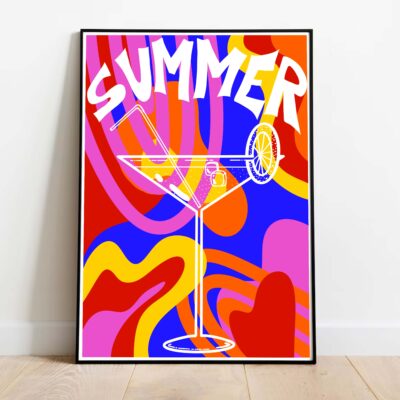 Poster Summer Cocktail dans cadre noir