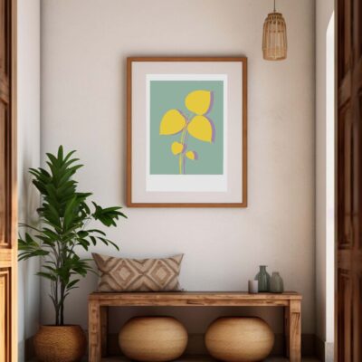 Poster 000069 - Little Plant yellow dans cadre beige
