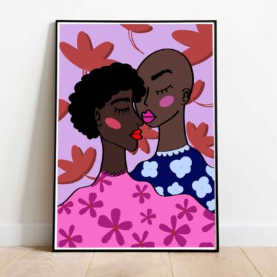 Poster Spread Love rose dans cadre noir