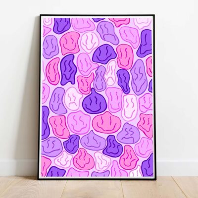 Poster Floating Smiley Purple dans cadre noir