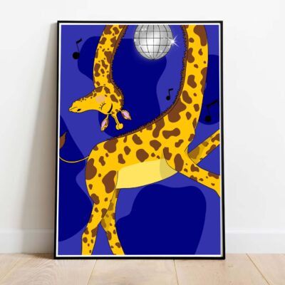 Poster Girafe Dansante dans cadre noir
