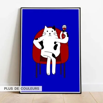 poster drinking cat dans cadre noir