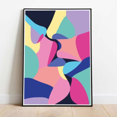 Poster Colored Kiss dans cadre noir