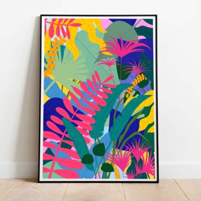 Poster Colorful Jungle dans cadre noir