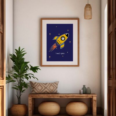 Poster I need space dans cadre beige