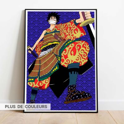 Poster Luffy Samouraï dans cadre noir avec plus de couleurs