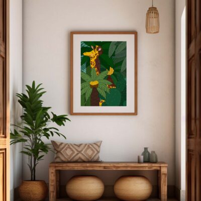 Poster Jungle Giraffe dans cadre beige