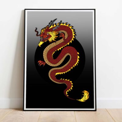 Poster Dragon dans cadre noir