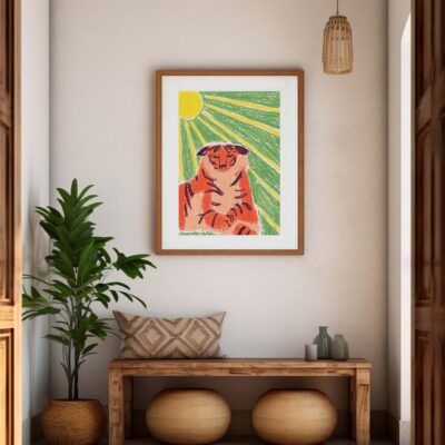 Poster Pastel Tiger dans cadre beige
