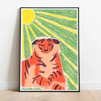 Poster Pastel Tiger dans cadre noir