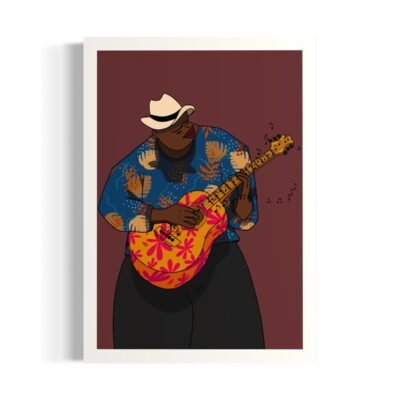 Homme qui joue de la guitare et porte un chapeau Illustrations artisanales en ligne