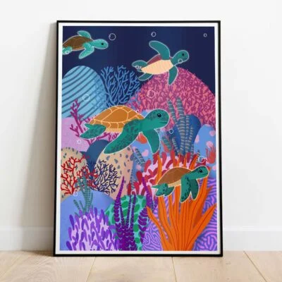 Poster Sea Turtles dans cadre noir