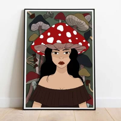 Poster La Femme Champignon dans cadre noir