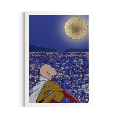 Saitama, personnage du manga one punch man qui regarde la lune Illustrations artisanales en ligne