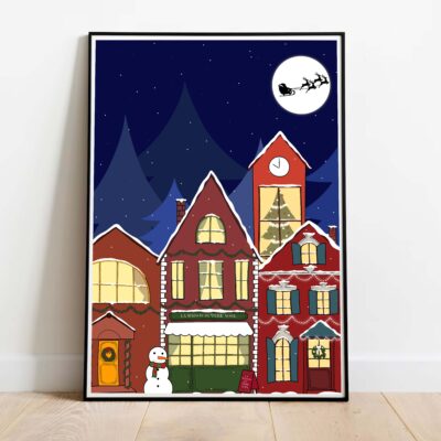 Poster Christmas village dans cadre noir