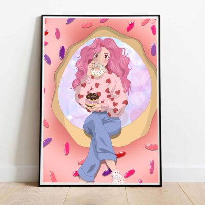poster in a donut world dans cadre noir