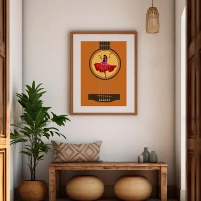 Poster Guitar Woman dans cadre beige