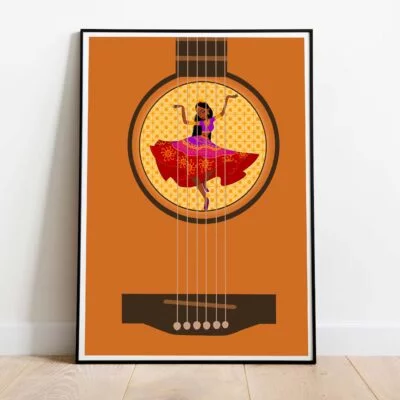 Poster Guitar Woman dans cadre noir