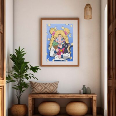 Poster Sailor Moon dans cadre beige