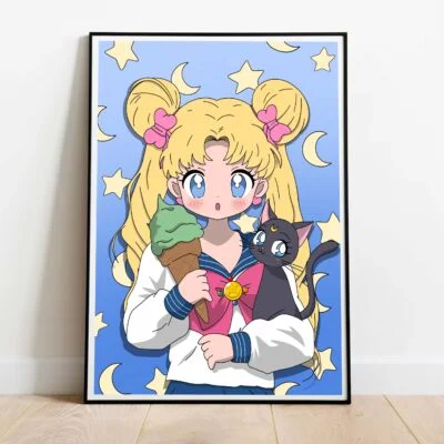 Poster Sailor Moon dans cadre noir