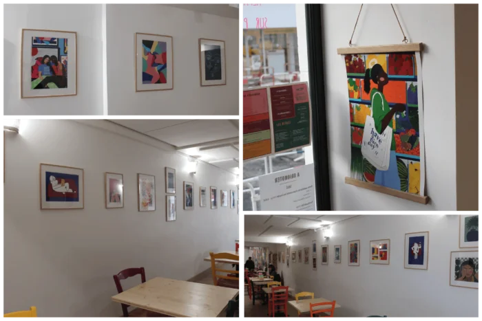 poster bubblee dans cadre sur murs du bar
