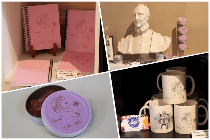 Carnets, mugs et boite a bonbons avec dessin Ronsard