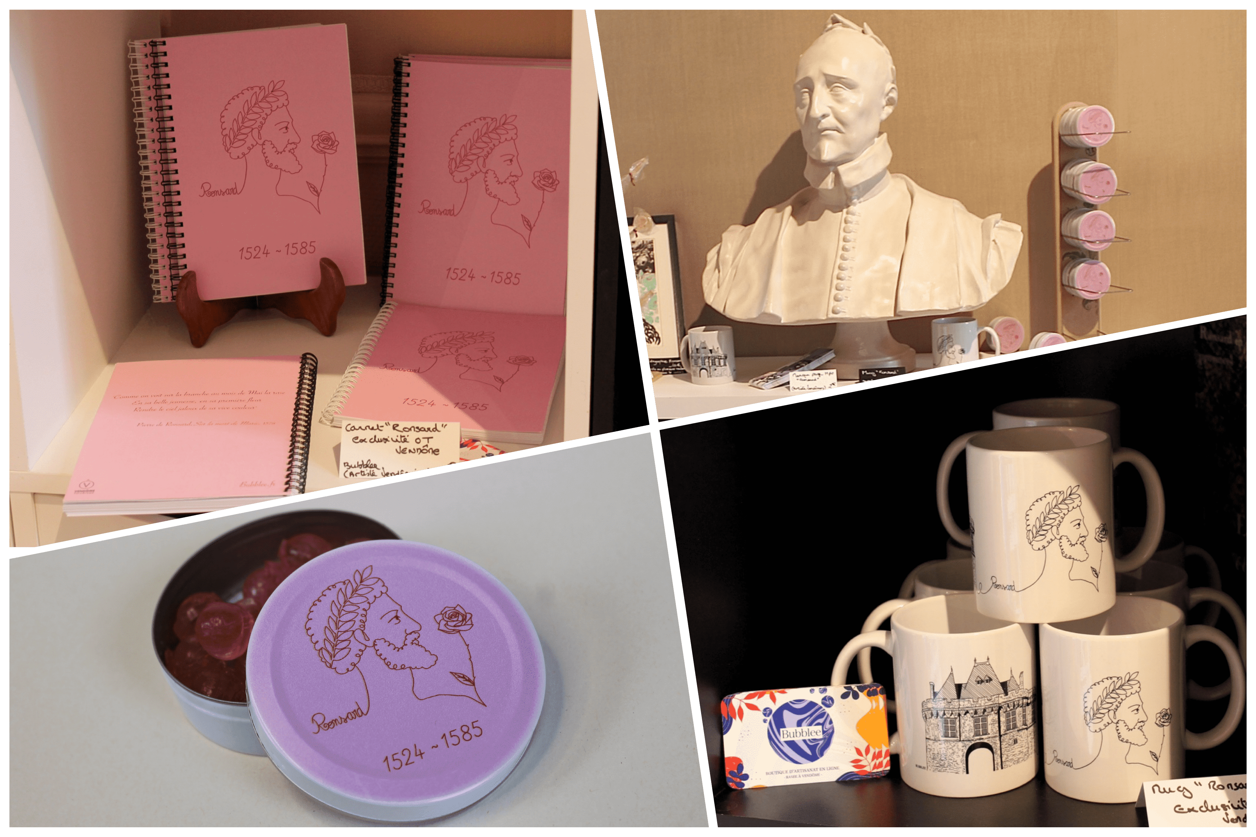 Carnets, mugs et boîte a bonbons avec dessin Ronsard