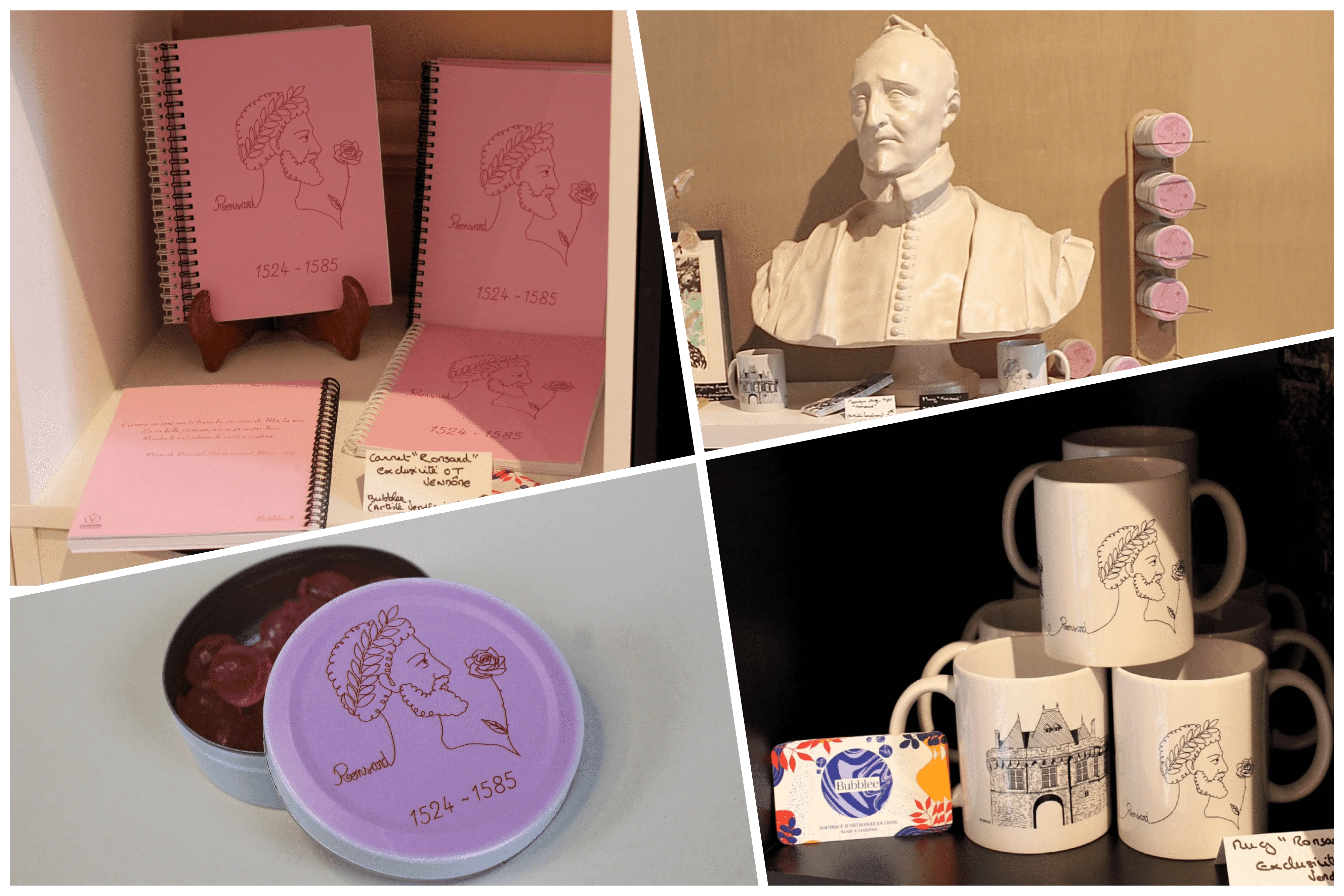 Carnets, mugs et boîte a bonbons avec dessin Ronsard