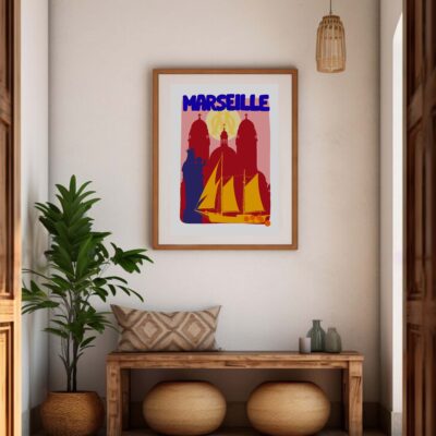 Poster Marseille dans cadre beige