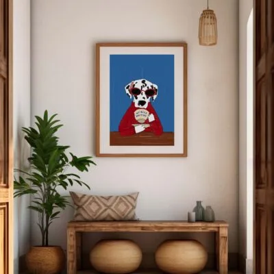Illustration dalmatien dans cadre beige