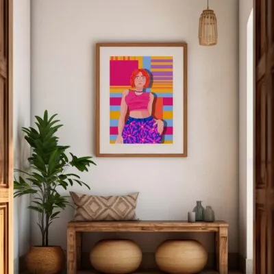 illustration Flower Power dans cadre beige