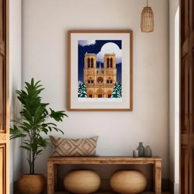 Illustration Notre-Dame Sous La Neige dans cadre
