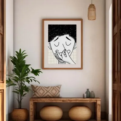 Illustration hold your nose dans cadre beige