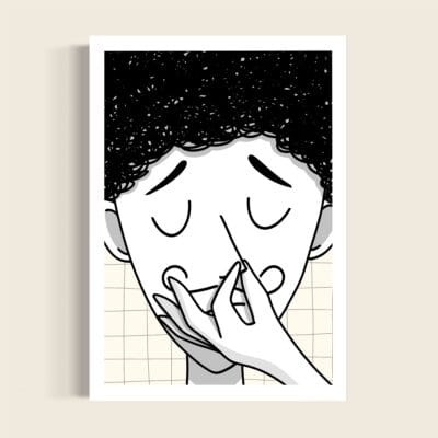 Illustration hold your nose sur mur beige