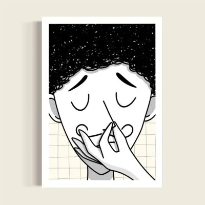 Illustration hold your nose sur mur beige