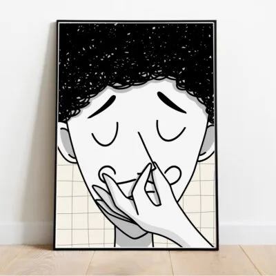Illustration hold your nose dans cadre noir