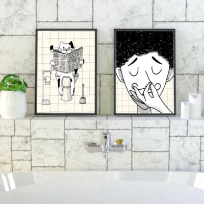 Illustration hold your nose et this seat is taken dans salle de bain