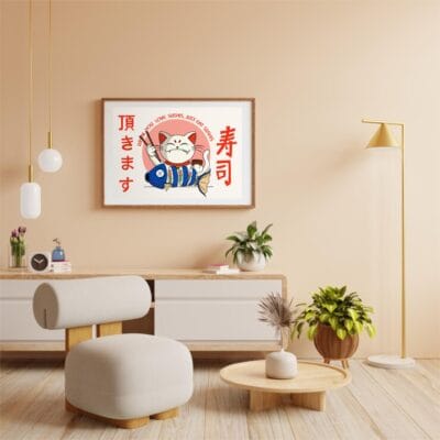 poster sushi master dans cadre beige