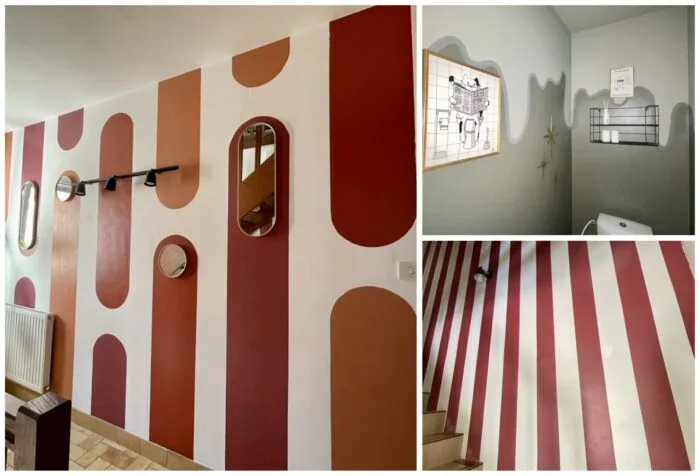 Création de peintures originales dans des escaliers, couloir et WC.