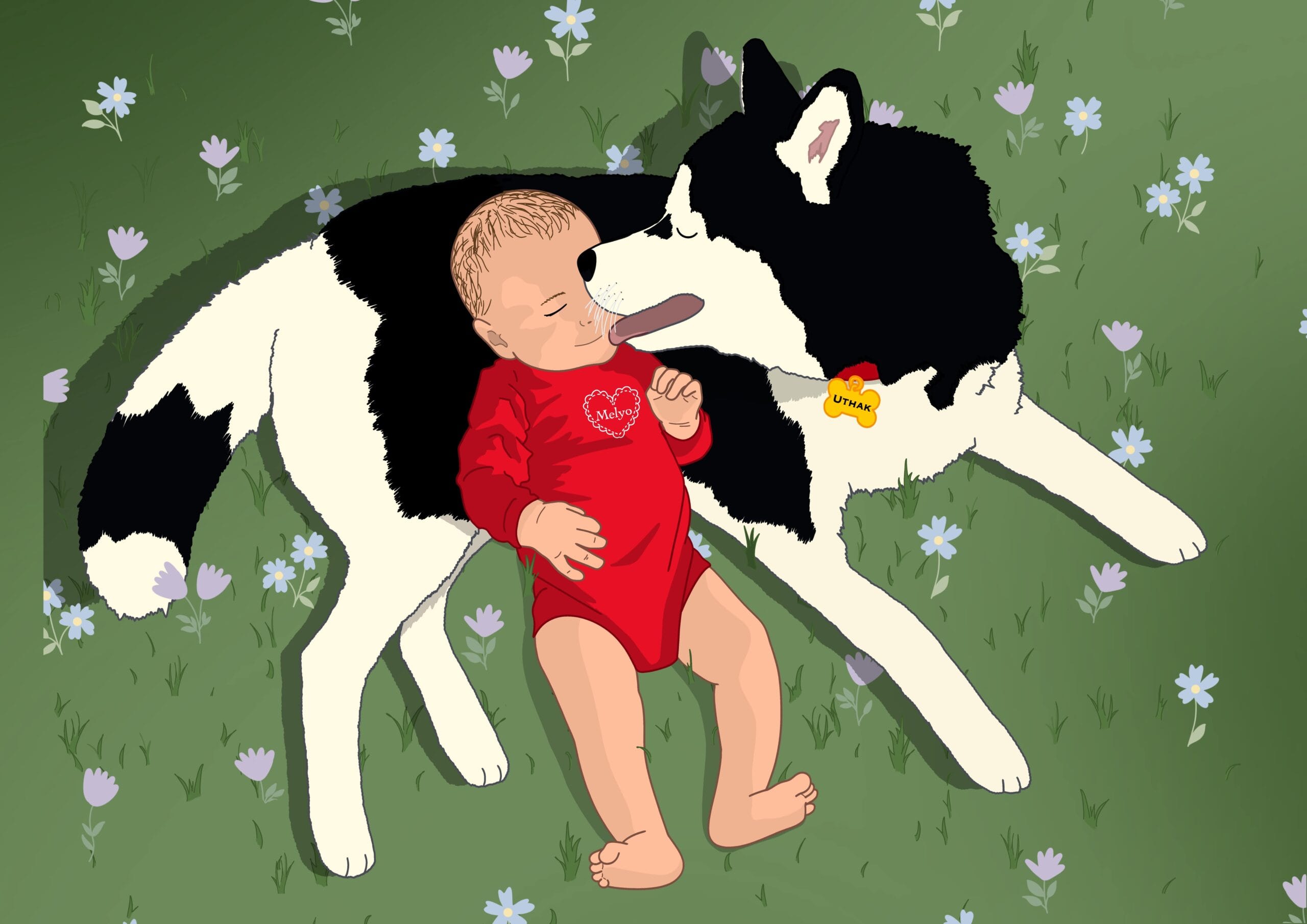 Portrait personnalisé d'un enfant et un chien